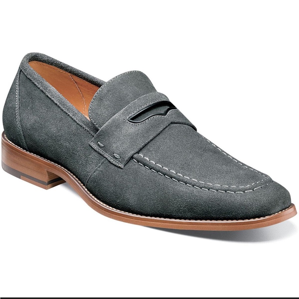 Stacy Adams "Colfax" Grey Calfskin Suede Moc Toe Penny Loafers